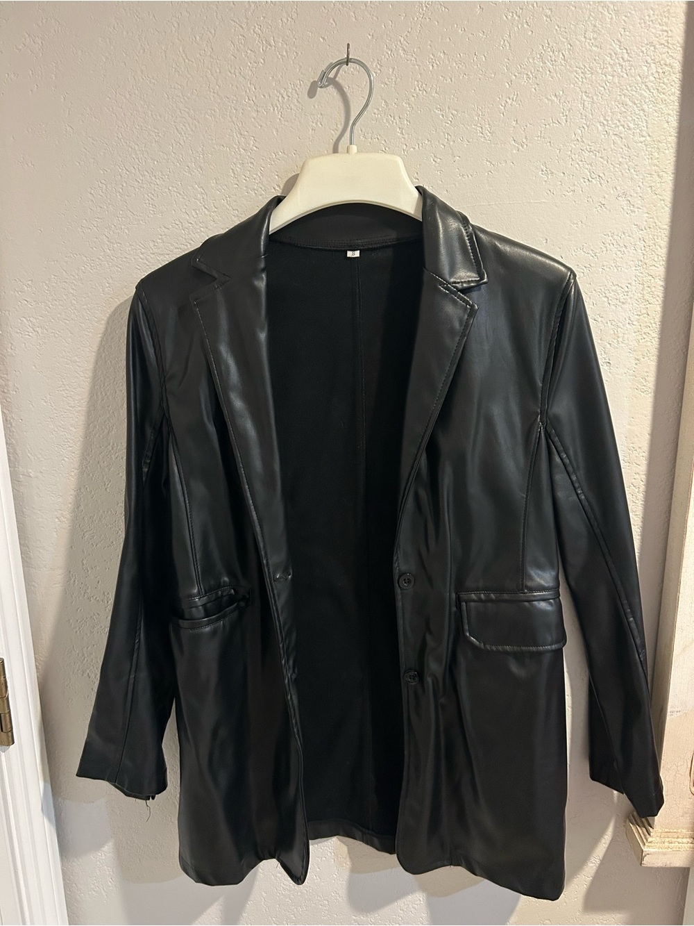 Black Faux Leather Blazer Jacket - Women’s